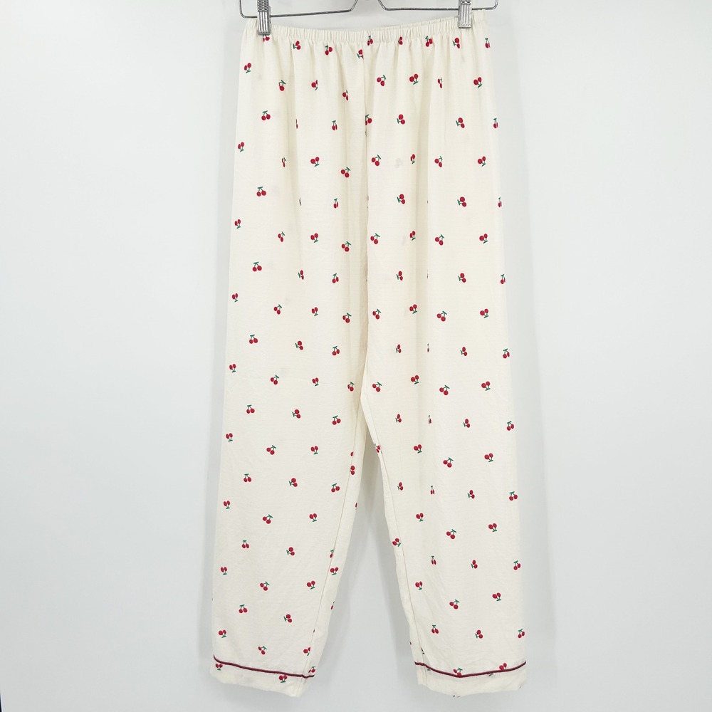 Womens Pajama Pants Lounge Sleep Bottoms Cherry Print Elastic Waist‎ Size L
